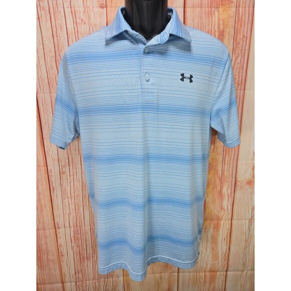 Under Armour Mens The Playoff Polo Shirt Blue Striped Small - Picture 1 of 8